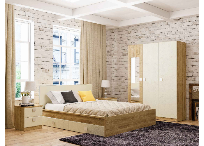 Шкаф 3-х створчатый с зеркалом слева Compass Анастасия Дуб Роше АН-3К