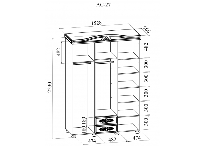 Шкаф трехстворчатый с зеркалом Compass Ассоль АС-27